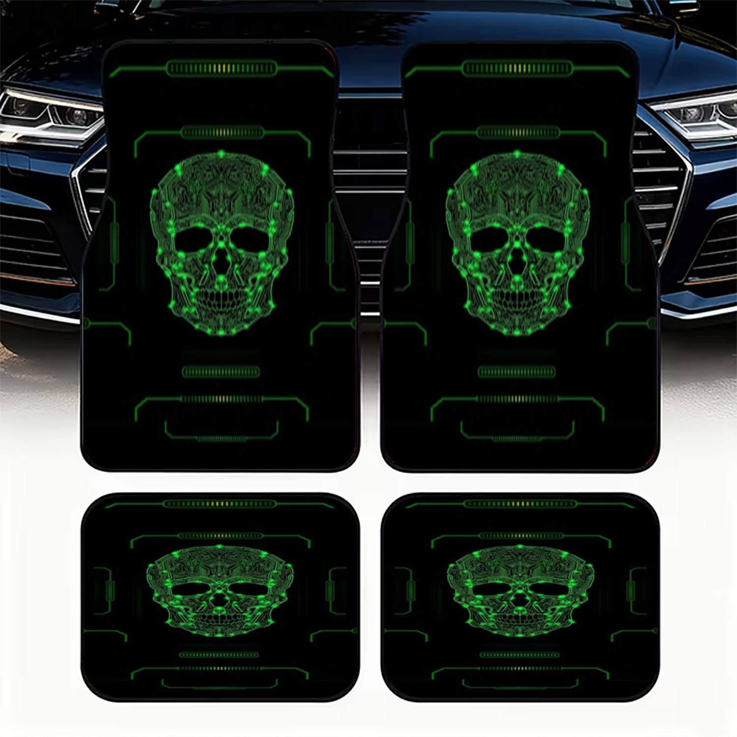Tech Accessories Luxury - Автомобильные коврики Cyberpunk Skull, 4 шт.,