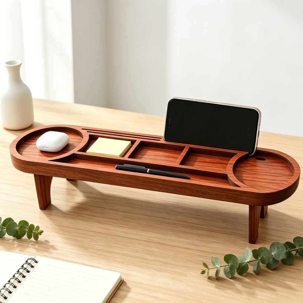 Tech Accessories For Office Desk - Деревянный органайзер для стола с подставкой