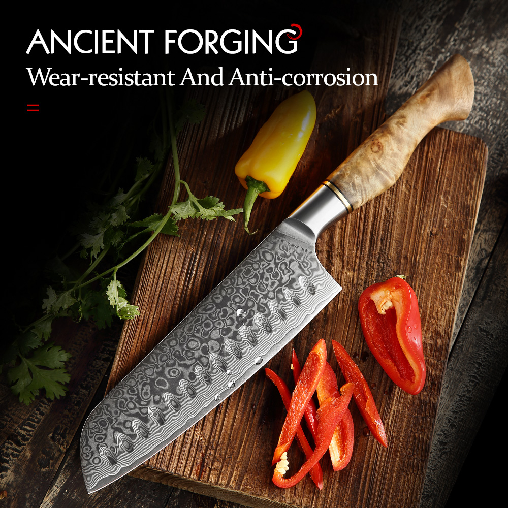 High Tech Kitchen Accessories - 7-дюймовый нож сантоку HEZHEN, настоящий 67